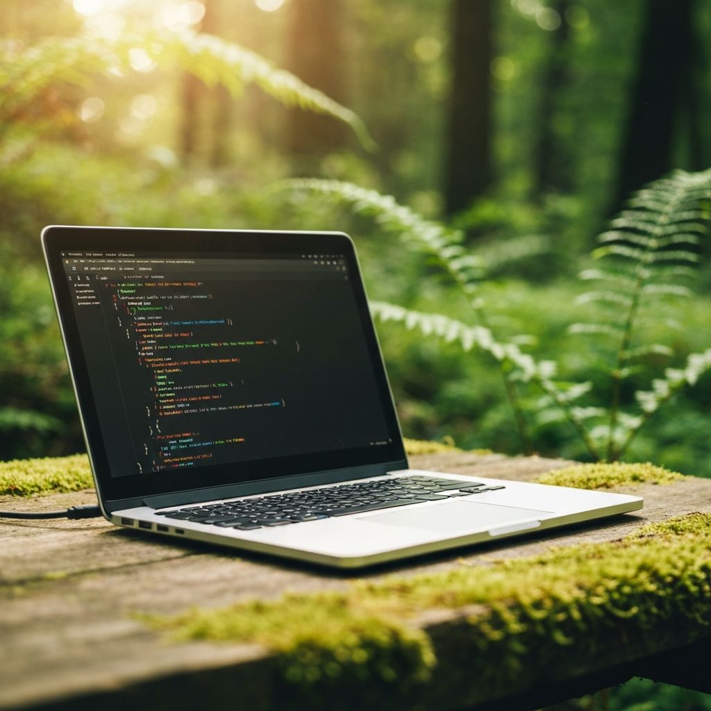 Laptop in a forest setting